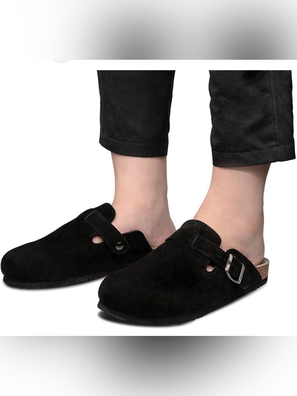 Classic Black Suede Women Slip-On Clogs ALGF Size 5,5